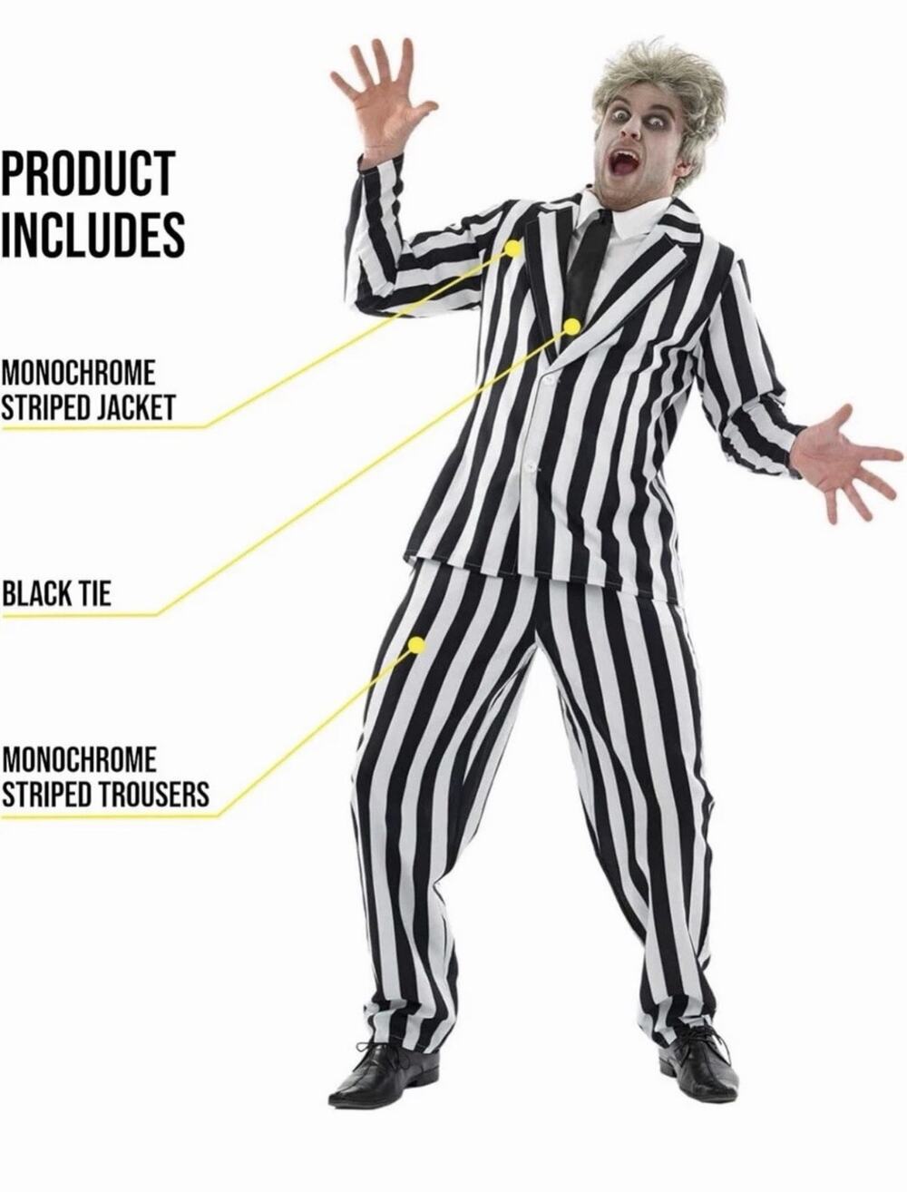 Black and White Striped Suit Men Costume, Spooky Halloween Costumes for Men’s M